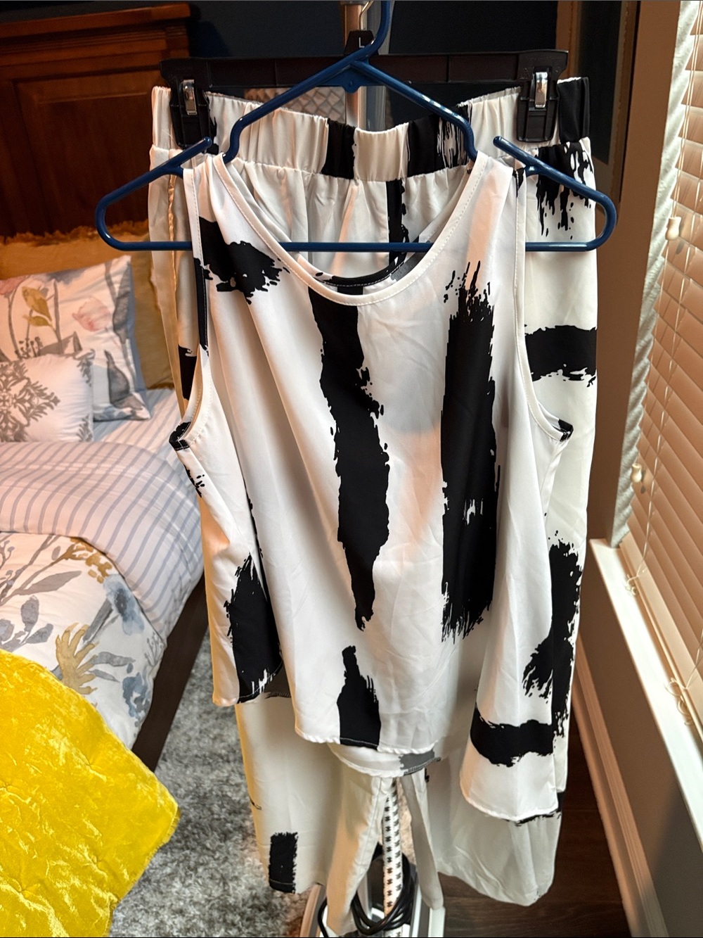 Black & White Brushstroke Tank Top with matching pants- Women
